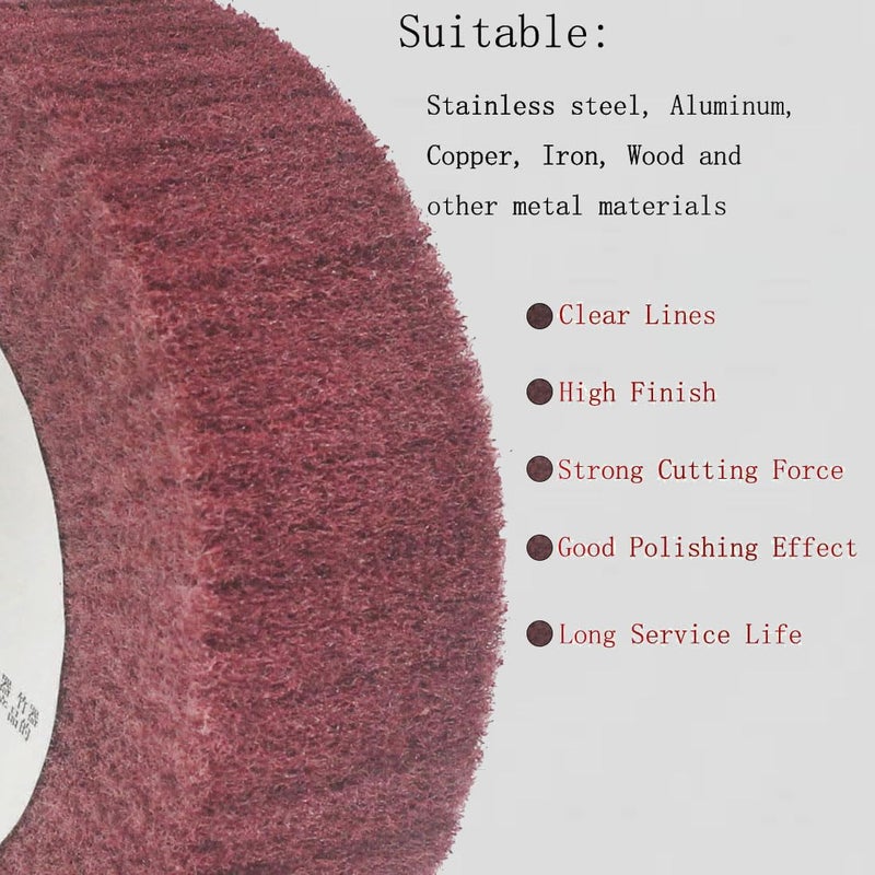 JUNLIXN 8'' X 2'' Extra Thick Non-Woven Polishing Wheels 320 Grit Nylon Wire Drawing Abrasive Buffing Flap Wheels for Die/Bench Grinder (Red) - Image 3